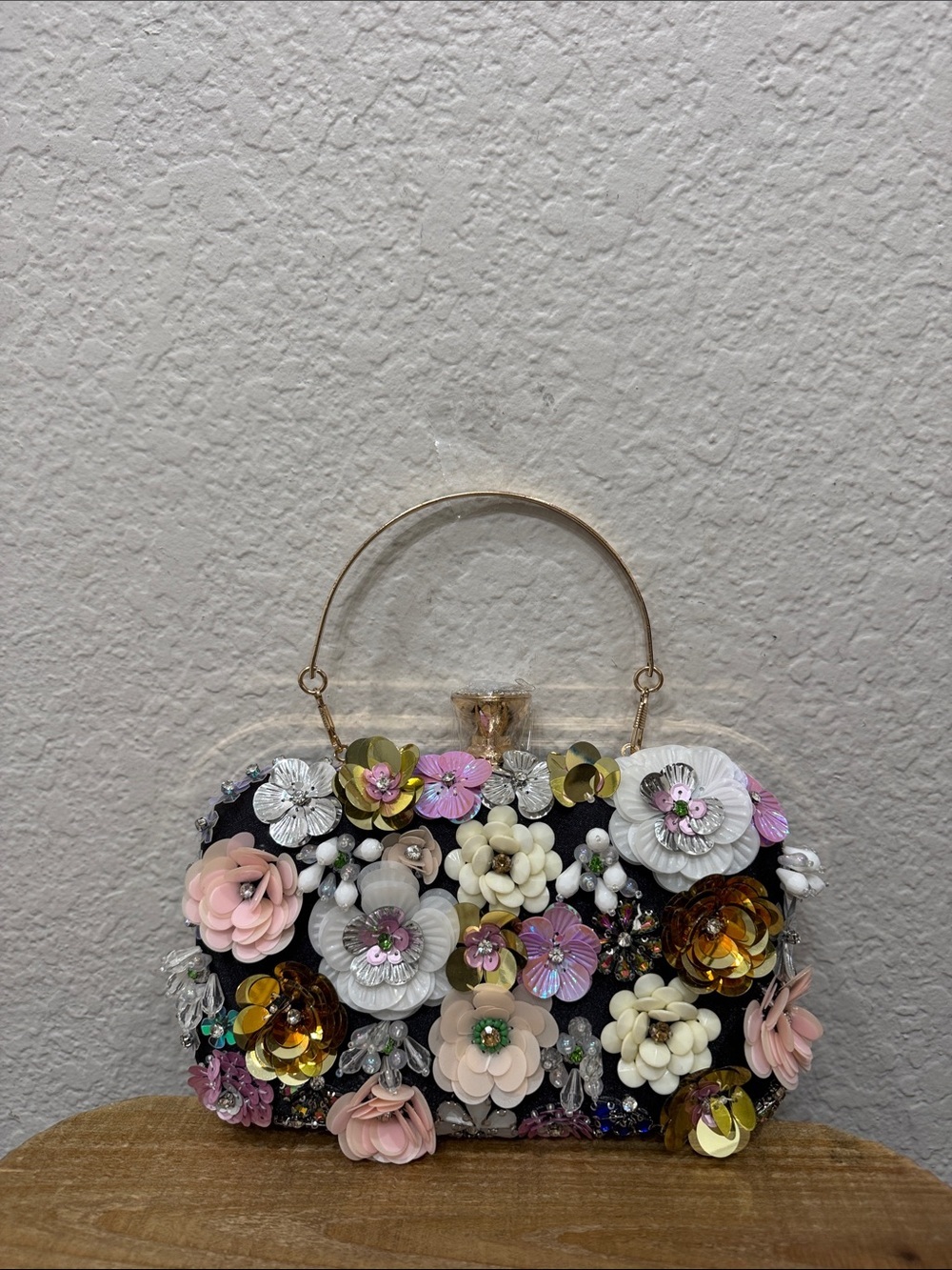 Bebe Black Multi Floral Clutch NEW - Picture 4 of 9